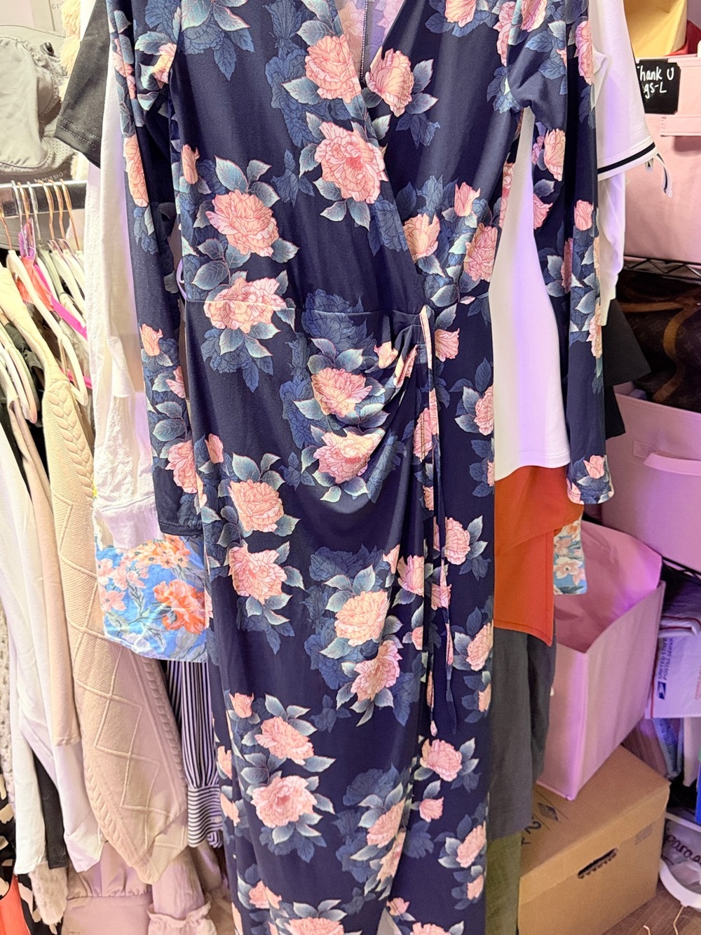 Floral Navy Maxi Dress with Pink Roses